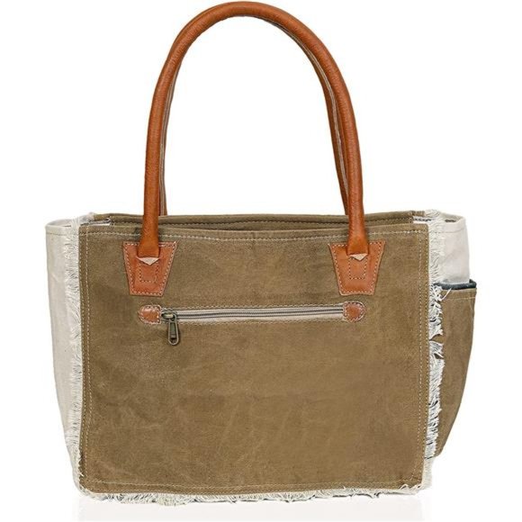 Womens Crossbody Upcycled Canvas Hand Bag Cowhide Tote Bag Radiant Leather Bag - Picture 2 of 6